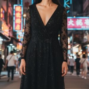 Mac Duggal Black Long Sleeve Dress